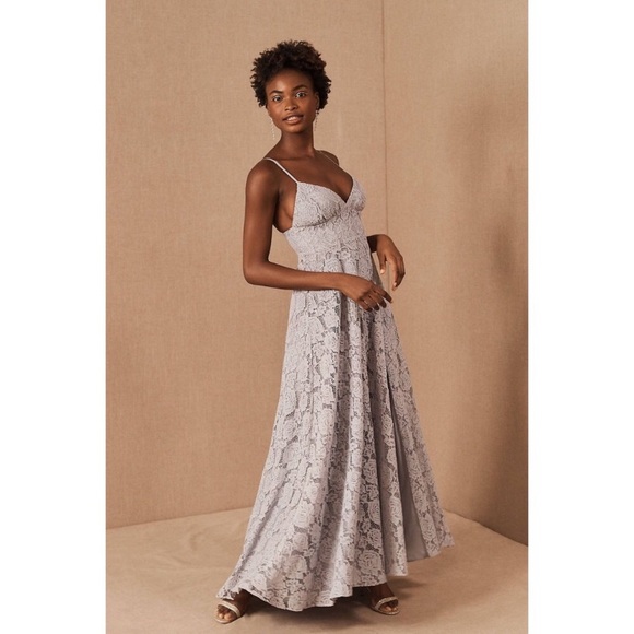 NWT ANTHROPOLOGIE FAME & PARTNERS CHARLOTTE V-NECK LACE DRESS IN FOG - Picture 9 of 13